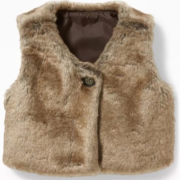 Old Navy Cropped Brown Faux Fur Vest 0-3 months - Picture 1 of 4